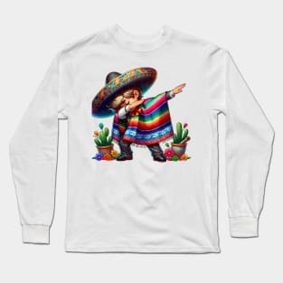 Mexican Boy Dabbing Poncho Cinco de Mayo Boy Long Sleeve T-Shirt